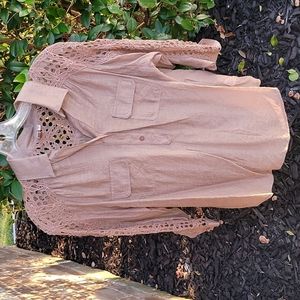 Taupe button down top by kut crochet